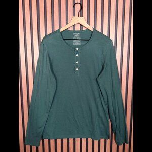 Vince Shirt Medium Mens Green Long Sleeve Henley 100% Pima Cotton